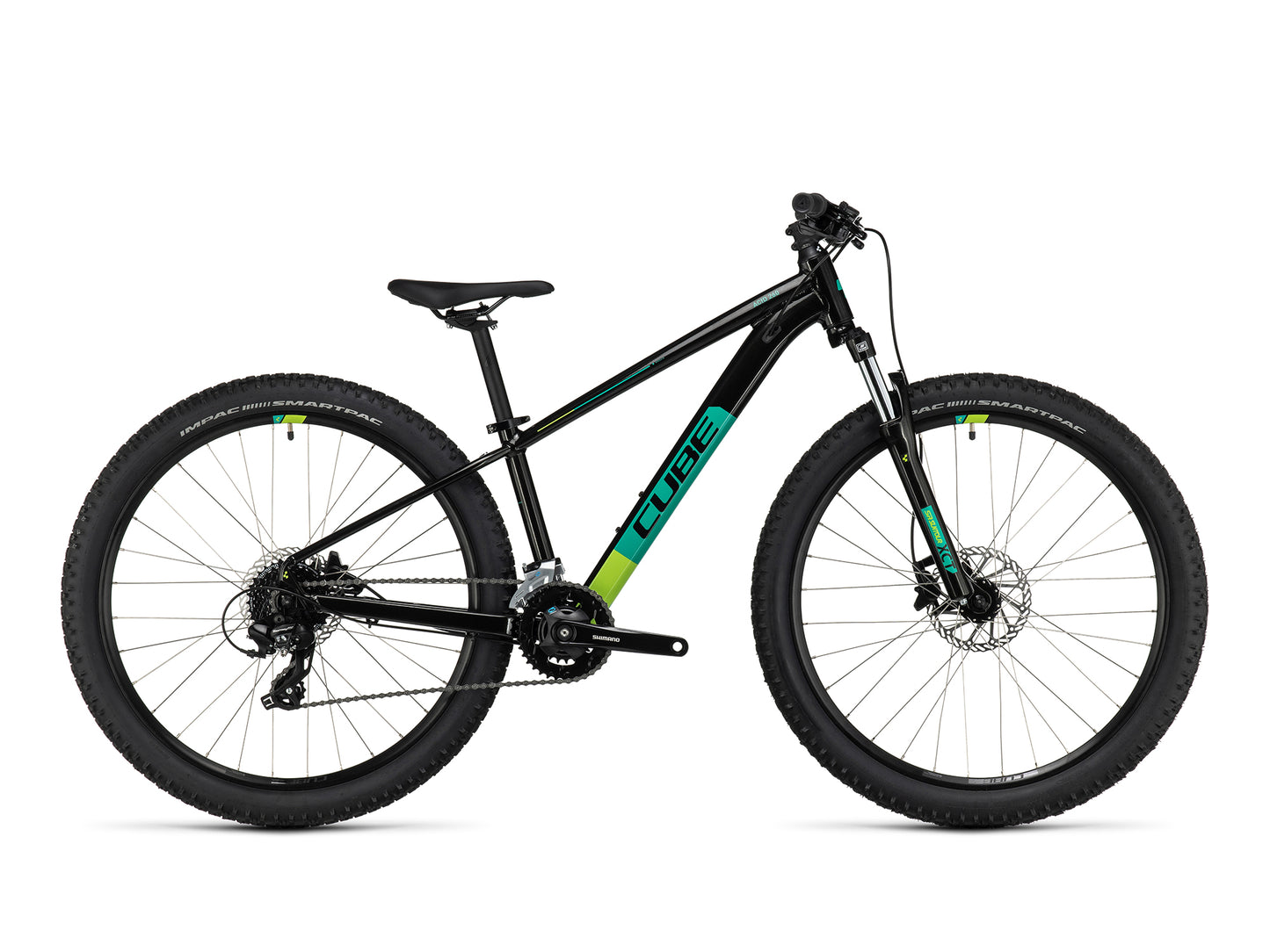 Schwarz-grünes Cube Acid 260 Disc Kinderfahrrad mit 26 Zoll Reifen
