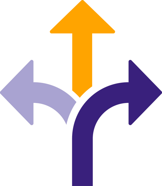 Grafik zeigt drei Pfeile, die in drei verschiedene Richtungen weisen um Flexibilität des Bike Club Abos zu symbolisieren