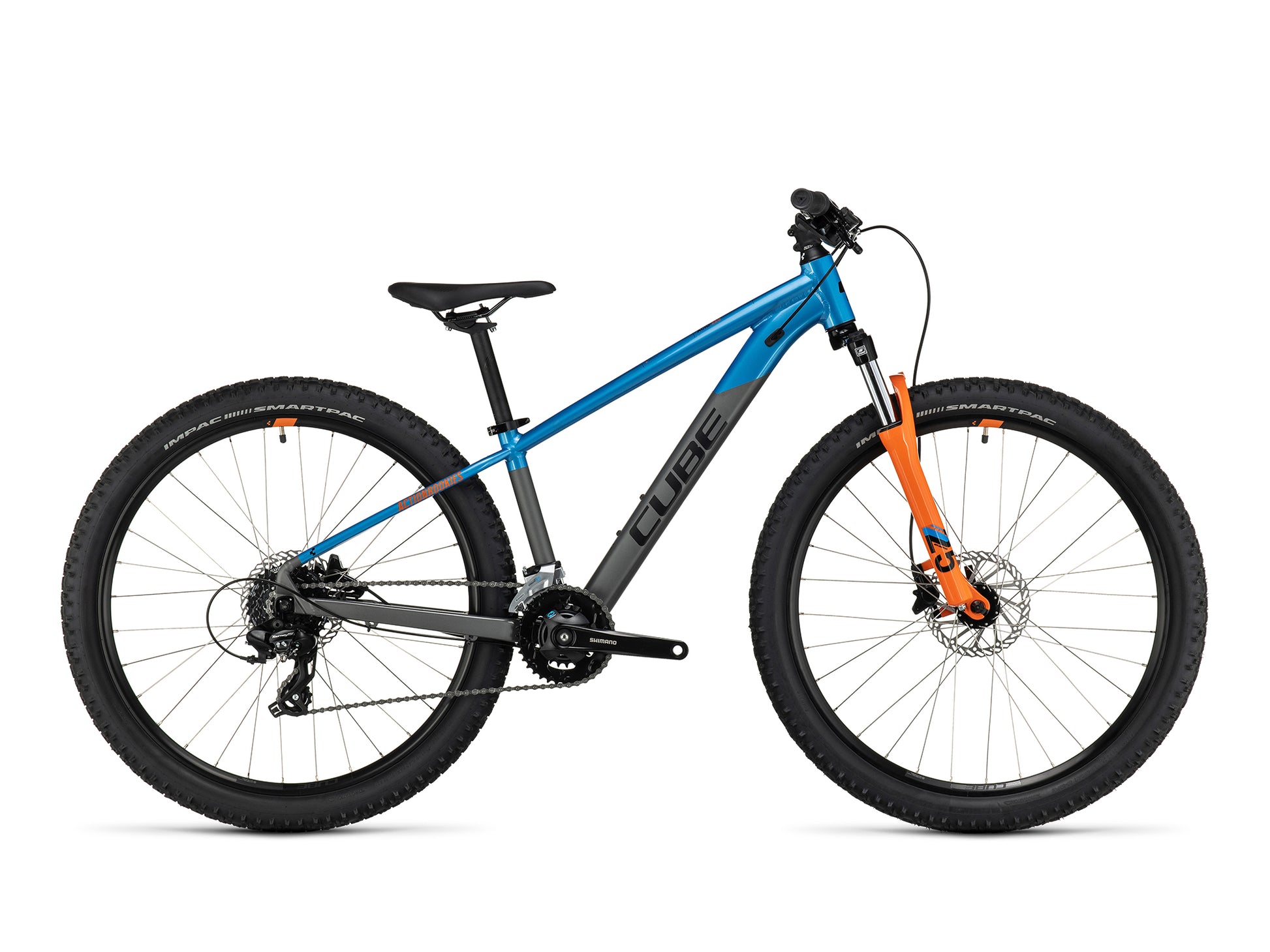 Blau-schwarz-orangenes Cube Acid 260 Disc Kinderfahrrad mit 26 Zoll Reifen